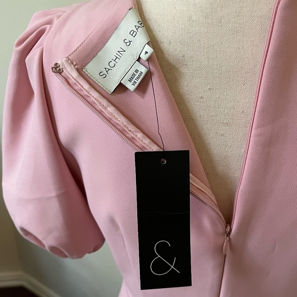 NWT SACHIN + BABI | Pink Layla Midi Dress w Puff Sleeve and Mermaid Hem | Size 4 - Picture 13 of 16